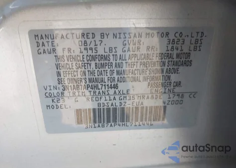 2017 Nissan Sentra Sv from USA, damaged, VIN 3N1AB7AP4HL711446